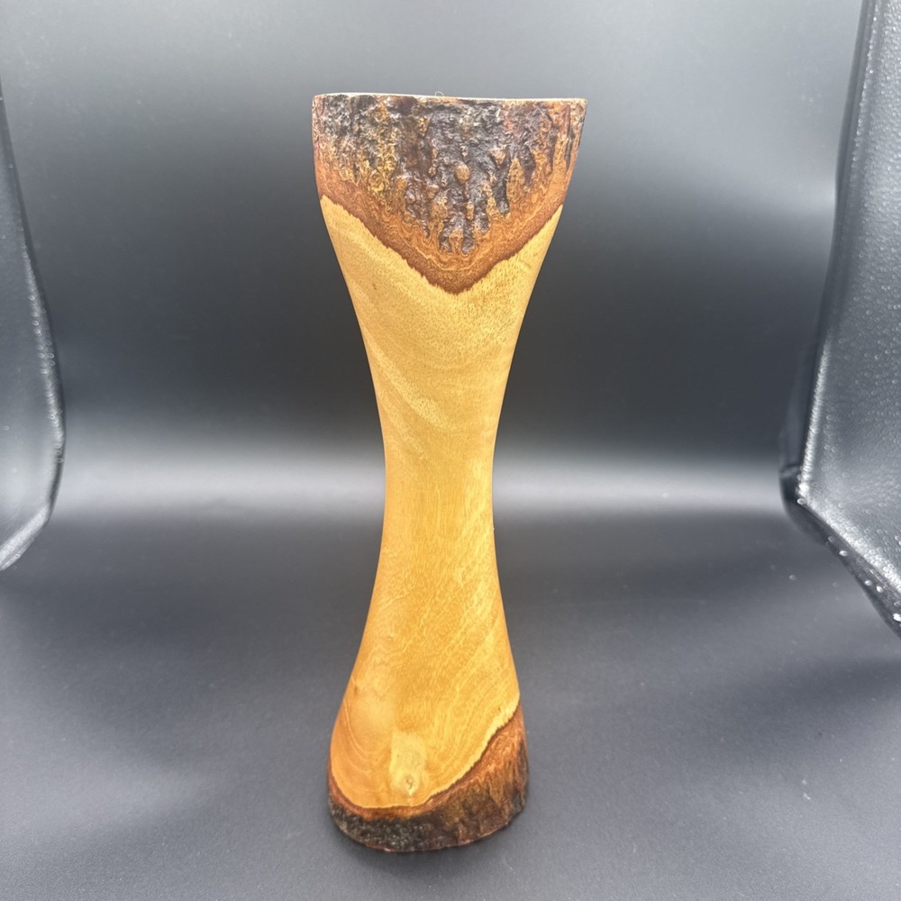 Mango Wood Vase 12" Tall Handmade Decorative Wooden Flower Vase Rustic Home